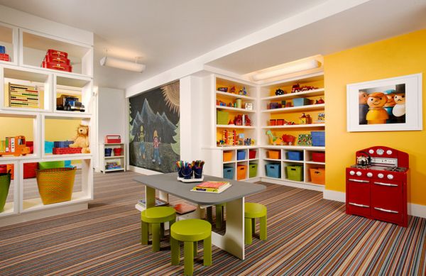 Colorful storage containers for playroom