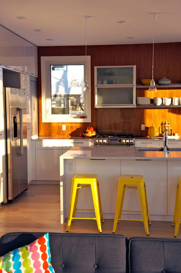Colorful yellow chairs stool bar