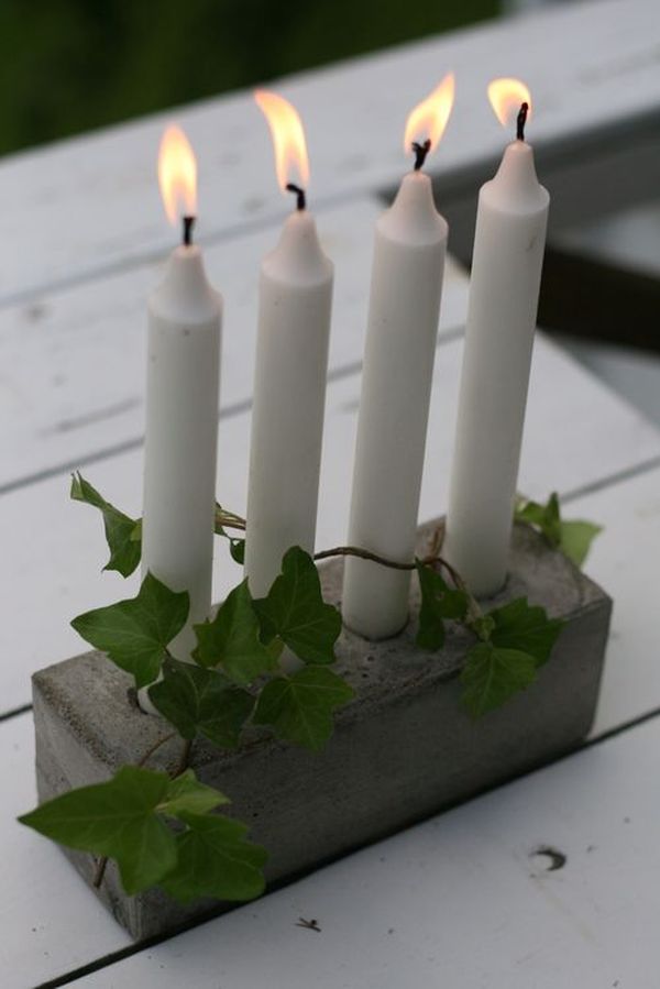 Concrete candle holder from milk crate