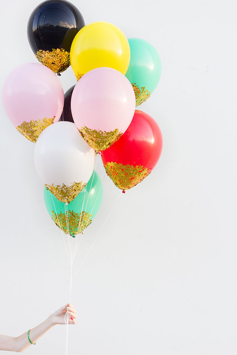 Confetti dipped balloons