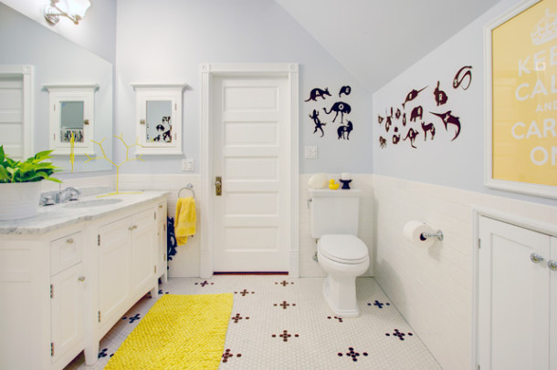 Contemporary bathroom floor tiles yellow carpet