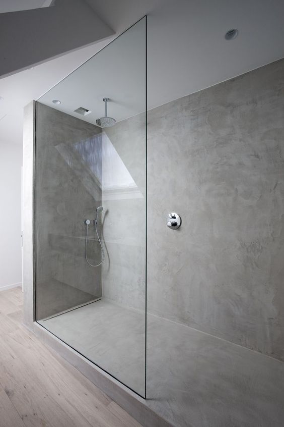 Contemporary grey shower design with large glass