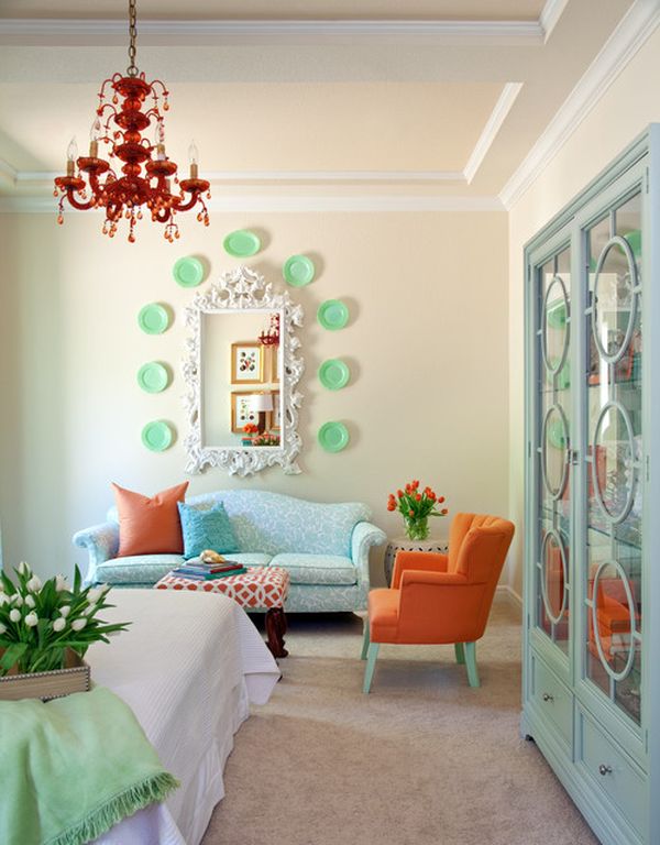 Coral seating and mint wall plates