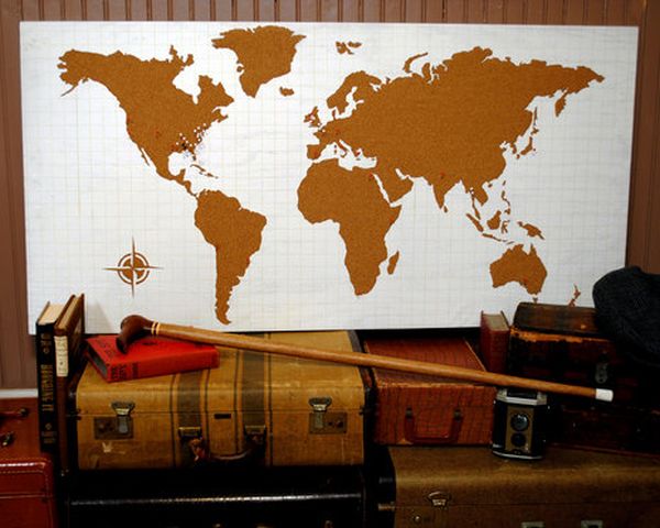 Cork board wall world map