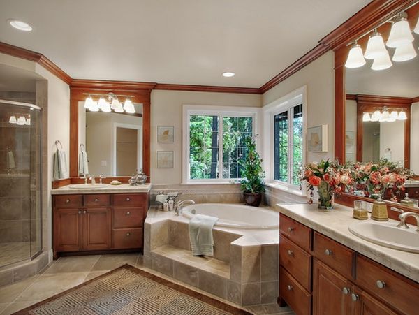 Corner bathtub master bathroom