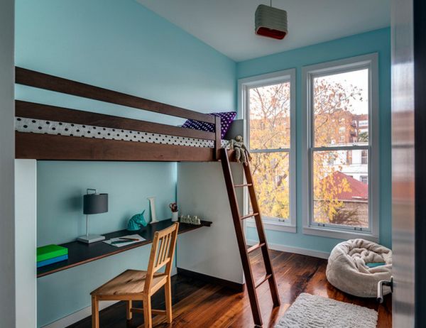 Corner floor pouf wood loft bed