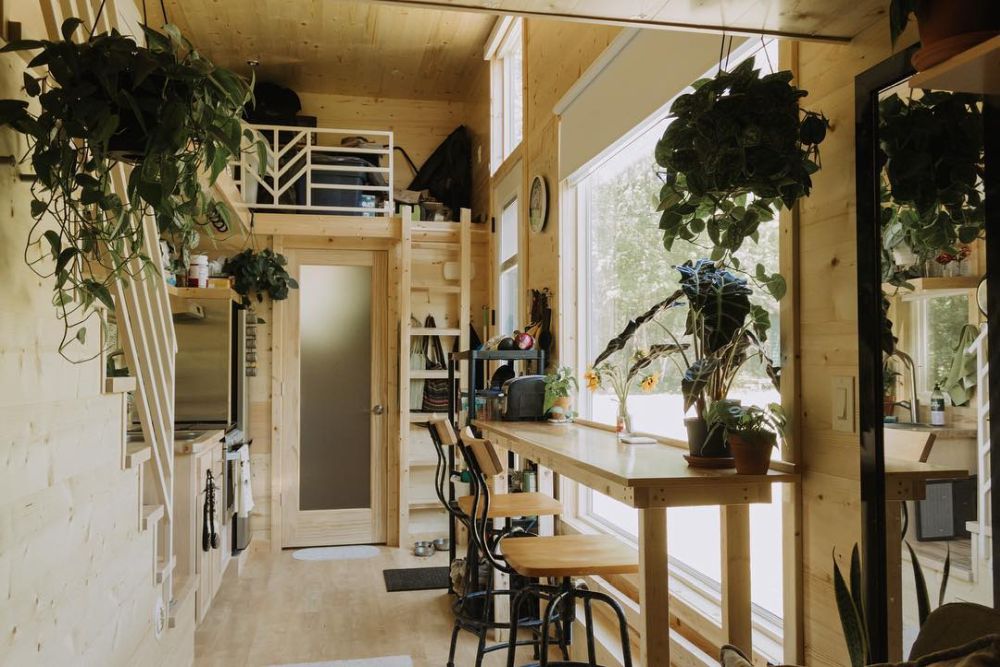 The large window on the side has a small bar on the interior side 