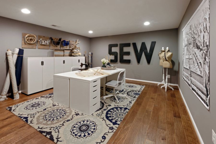 Craft room design in DC Metro with gray walls