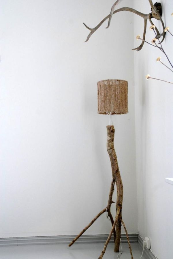 Crochet lampshade wood lamp