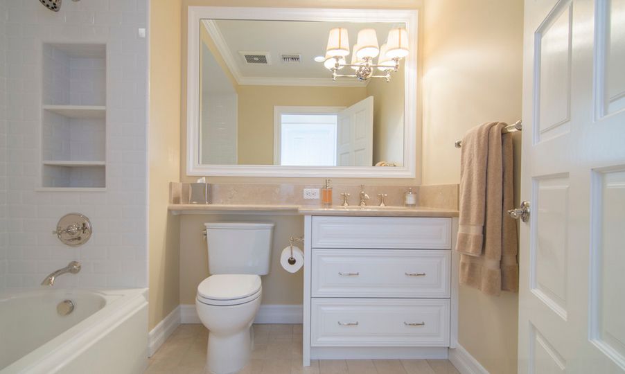 custom vanities with shelf over toilet