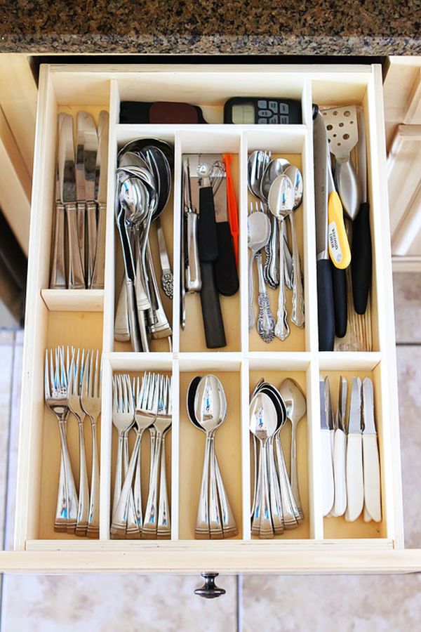 Custom wood diy kitchen utensil drawer organizer