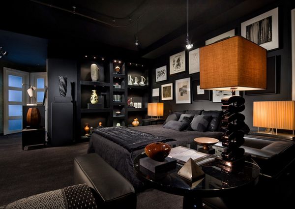 Dark wall bachelor bedroom