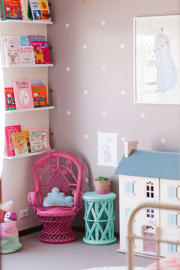 Girls bedroom room decor with pastels