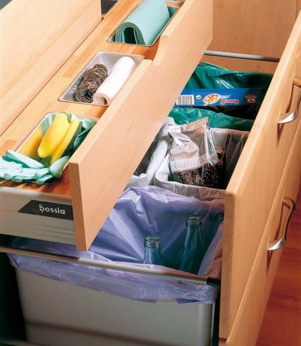 Dedicated drawers for garbage bins
