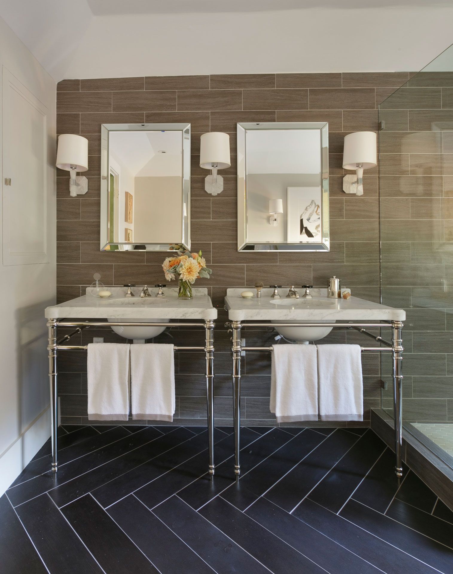Diagonal bathroom floor tiles