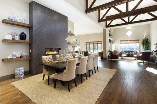 Dining room with fireplace