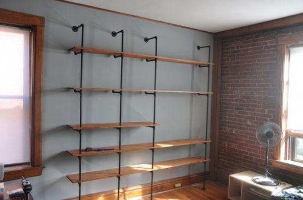 Diy wood and pipes shelving system1