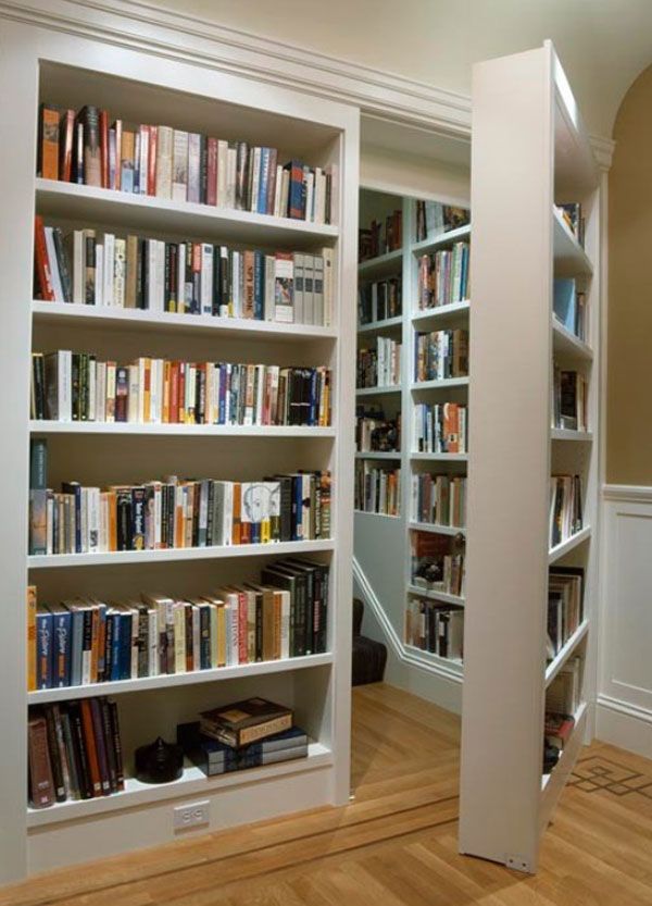 Door shelves library hideway passage