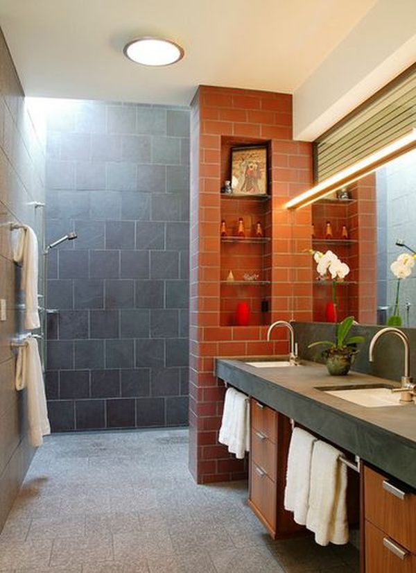 tiled shower with no door