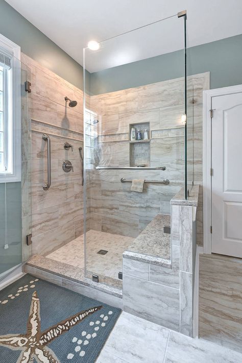 doorless shower with bench