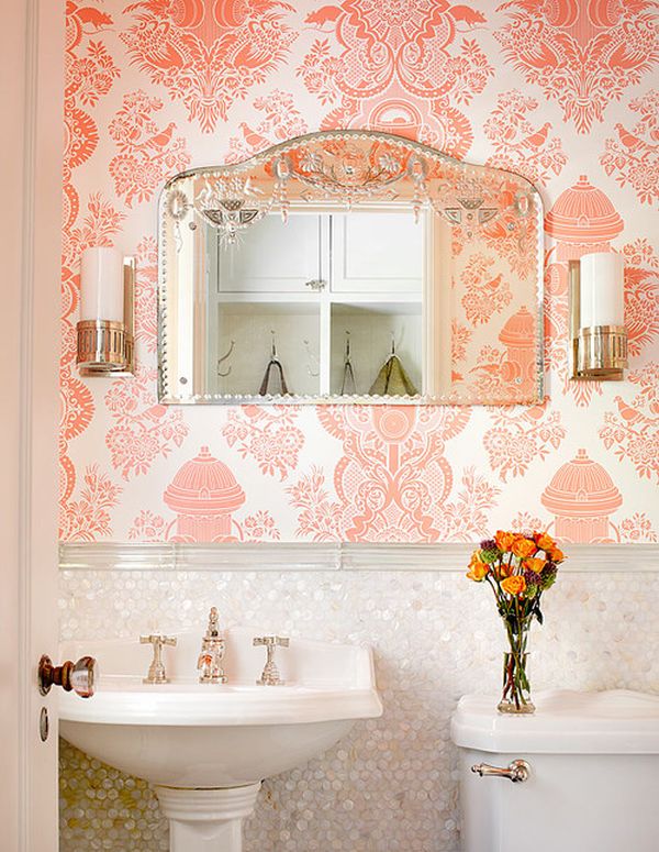 Eclectic coral powder room