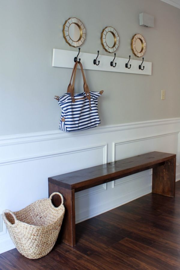 Wall-mounted coat rack and freestanding bench combo