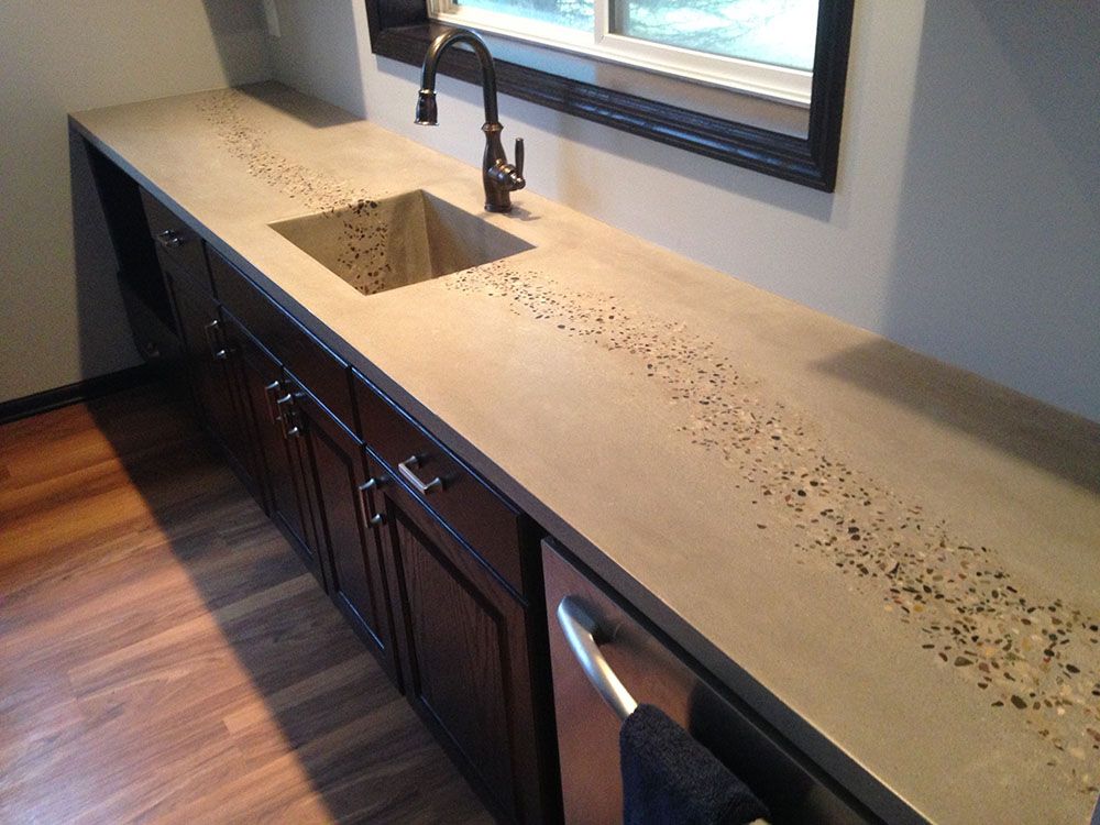 Exposed aggregate concrete countertop