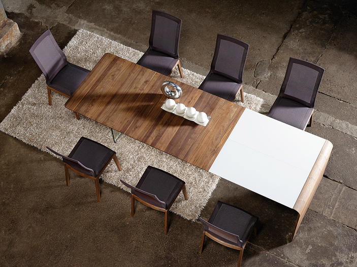 Extending rectangular wooden dining table