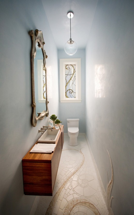 extra slim powder blue powder room