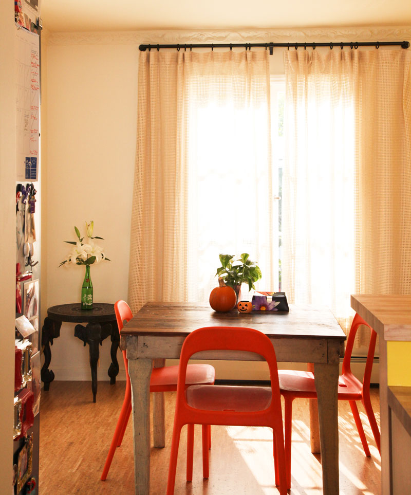 Farm dining table modern red chairs