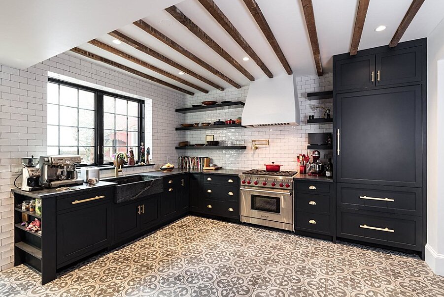 Traditional Black Kitchen Cabinets.