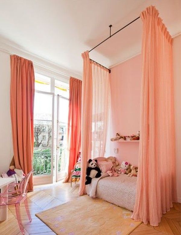 Floor to ceiling curtains canopy bed