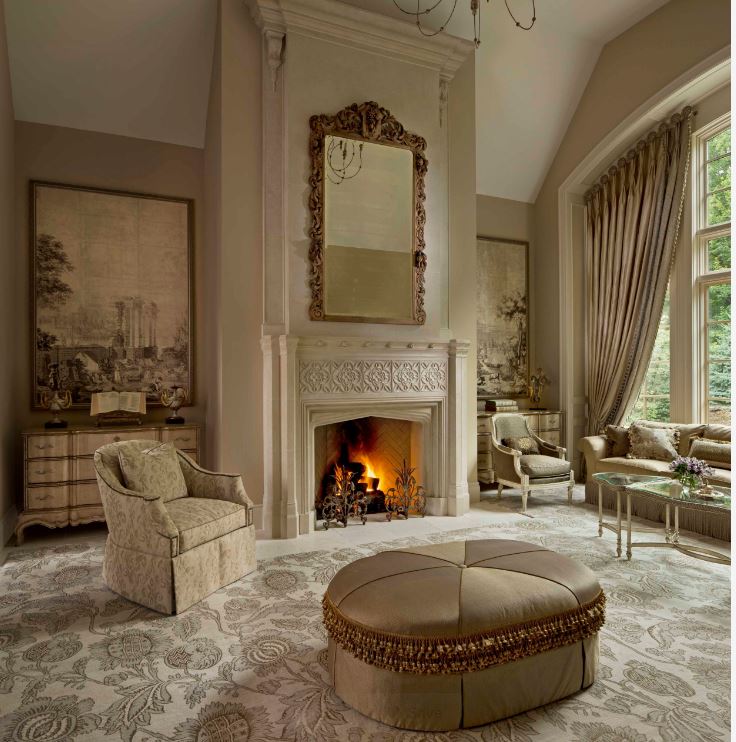 Foyer with fireplace cream color