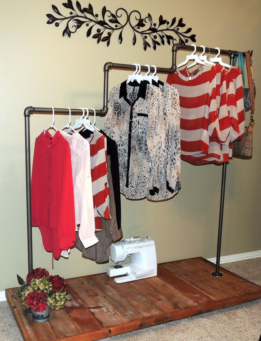 Freestanding clothes rack from pipes