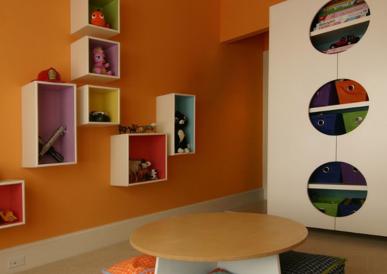 Fun and colorful box storage kids room