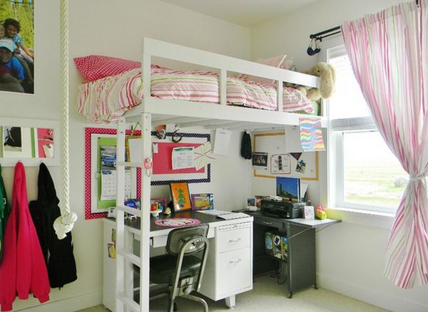 Girl teenage loft room desk underneath