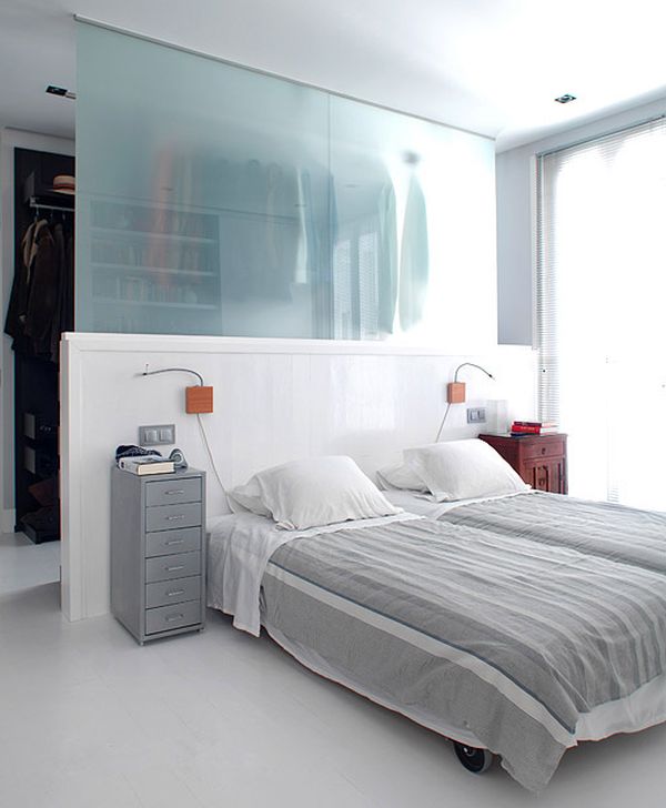 Glass divider wardrobe for bedroom