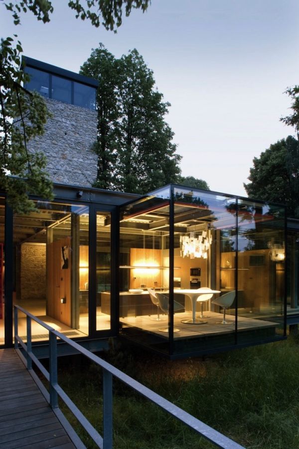 Glass house surrounded