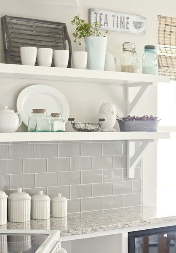 Gray subway kitchen backsplash