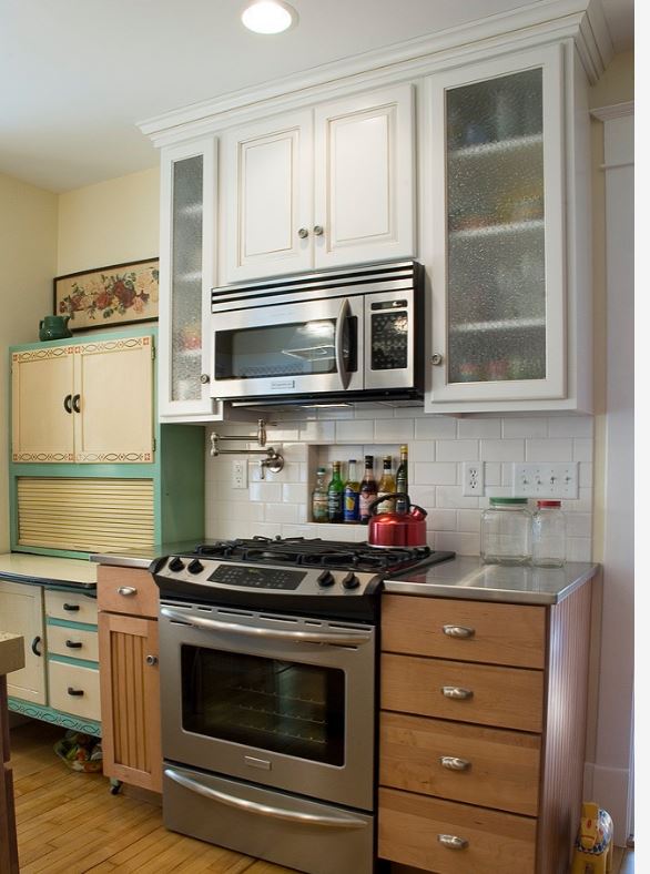 Green and white kitchen hoosier vintage