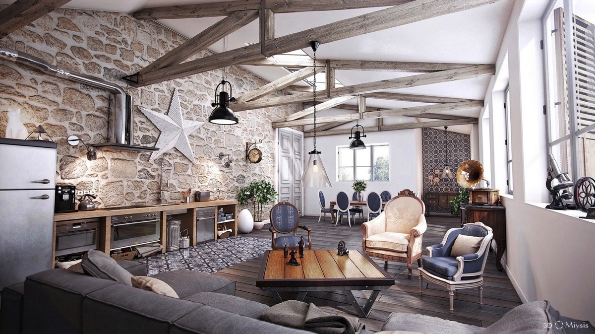 grey victorian rustic living room