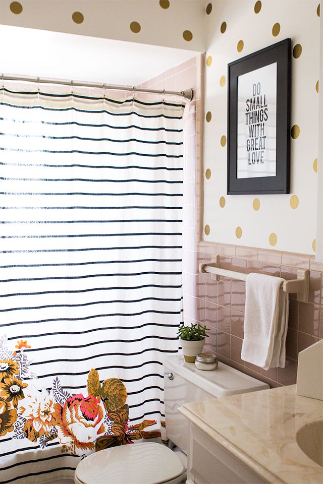 Guest bathroom gold polka dots