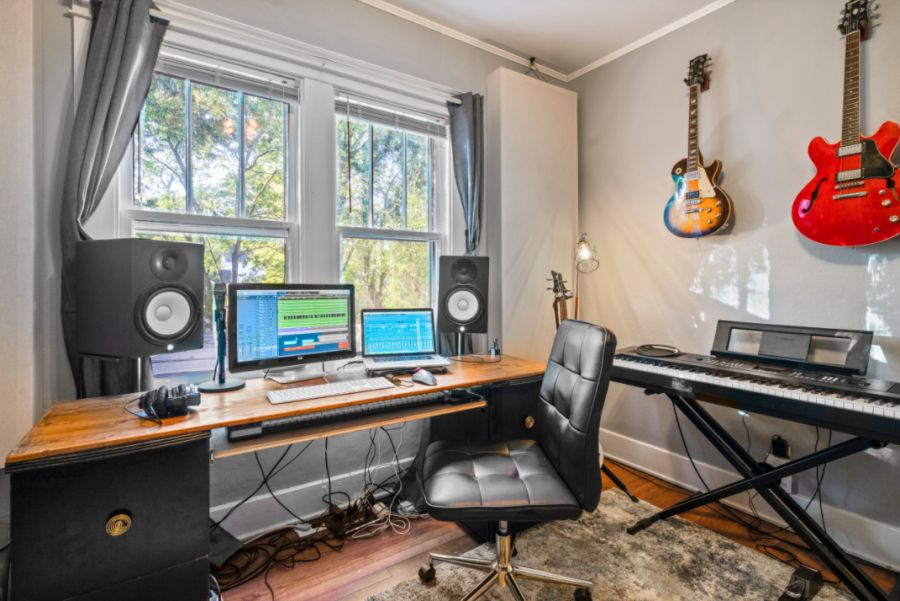 Home studio design in Nashville with gray walls