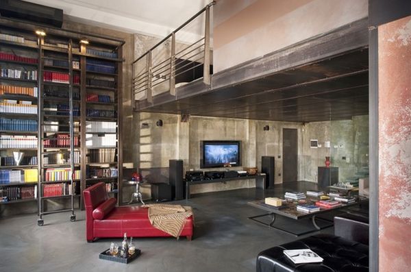 Industrial loft home library