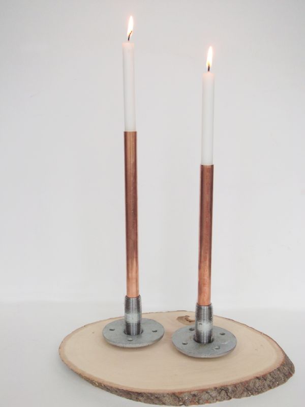 Industrial pipes candle holder copper