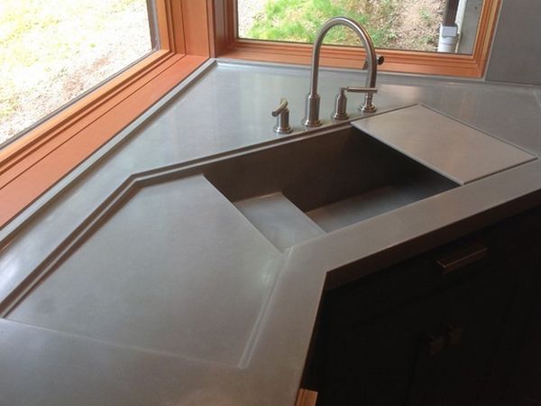 Integral concrete corner kitchen sink