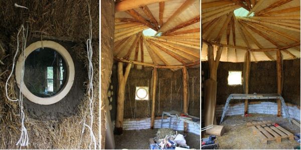 Interior of a straw bale house