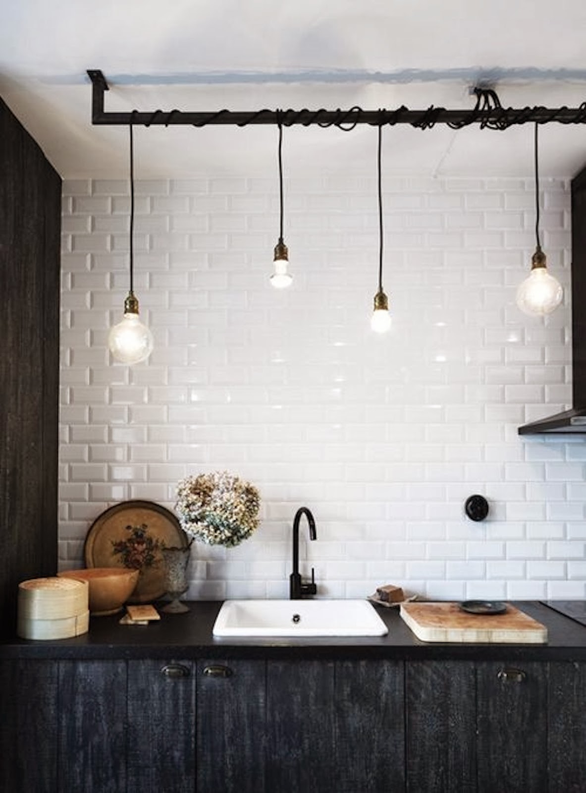 Kitchen cabinets finish and lighting texture