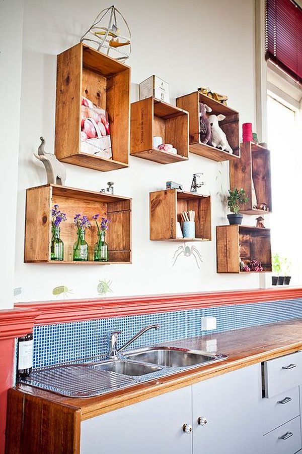 Kitchen shelves from crates