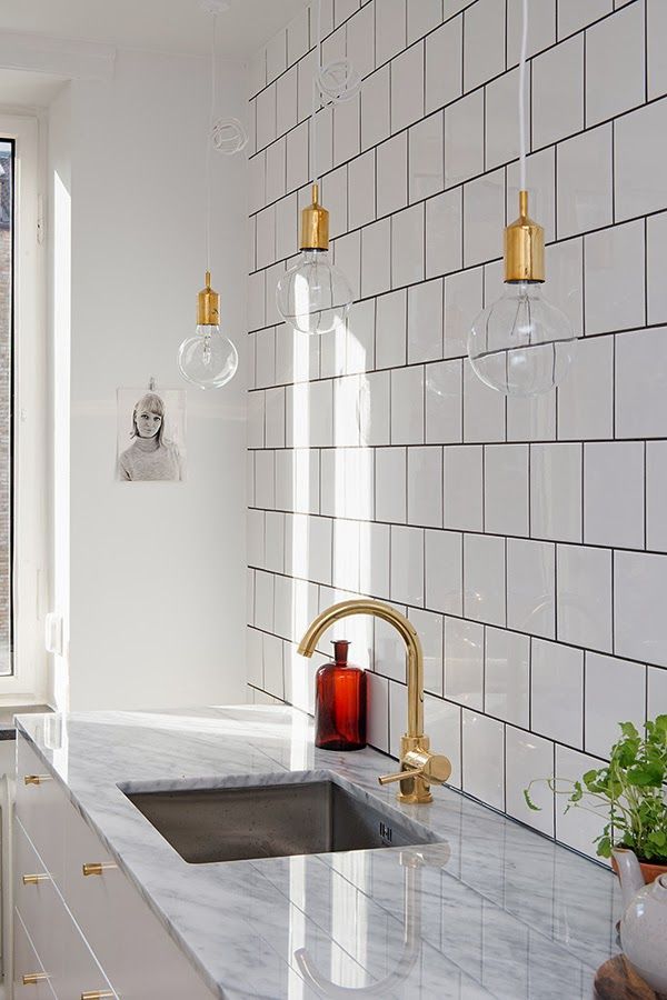 Kitchen tiles gold accents